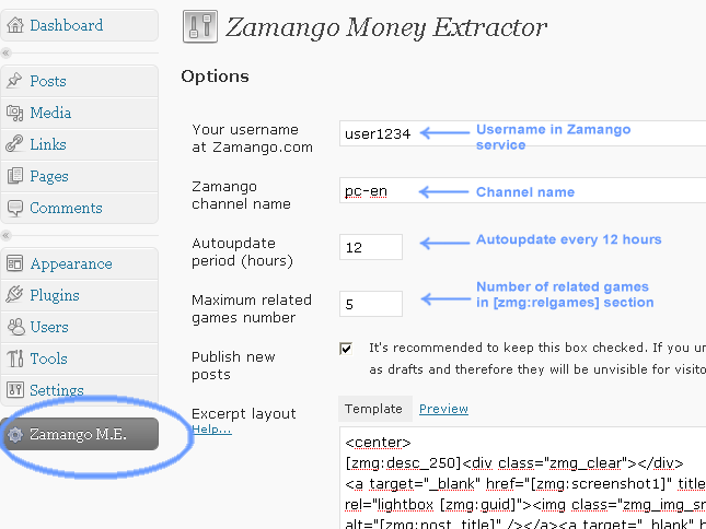 Zamango M.E. settings
