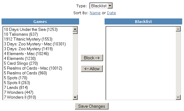 Reflexive's games filter